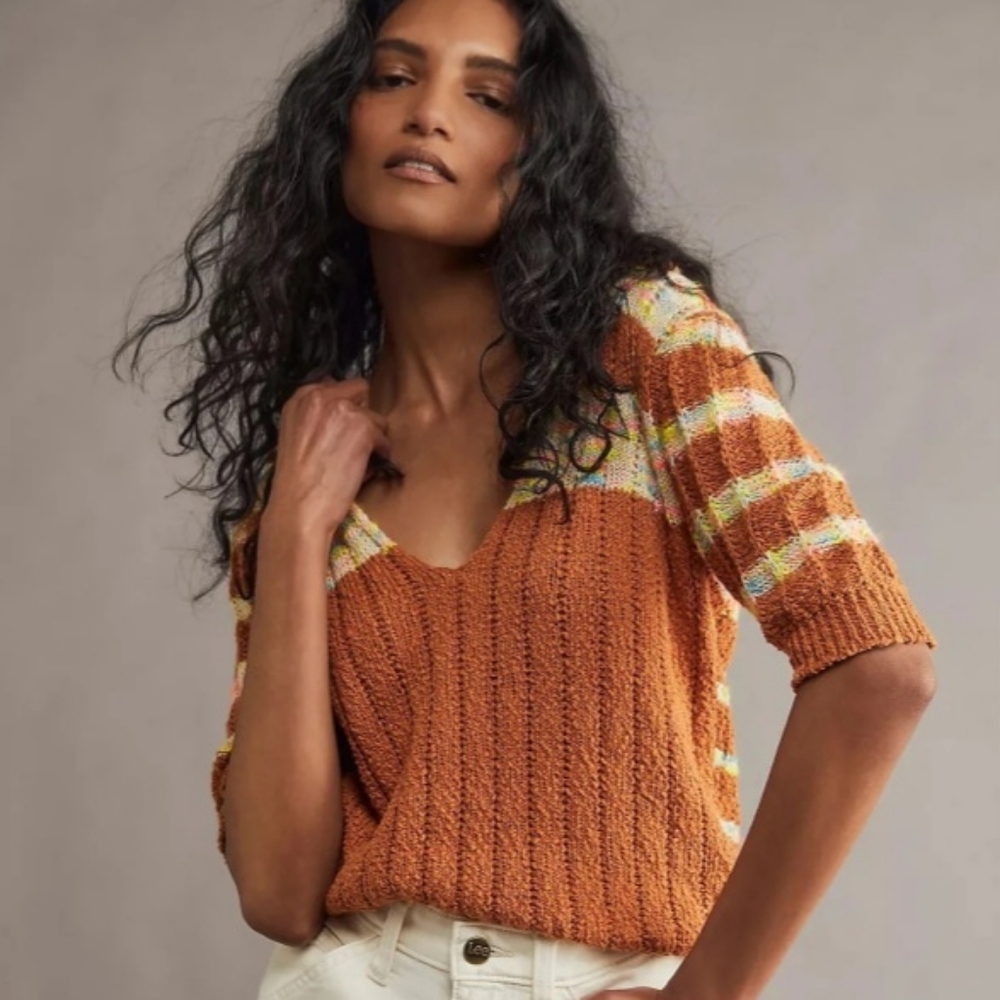 Free People Now & Then Short Sleeve Sweater Size Small 70's Retro